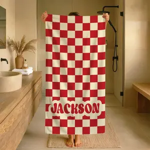 Personalized Checkerboard Beach Towel Custom Bachelorette Gift v3