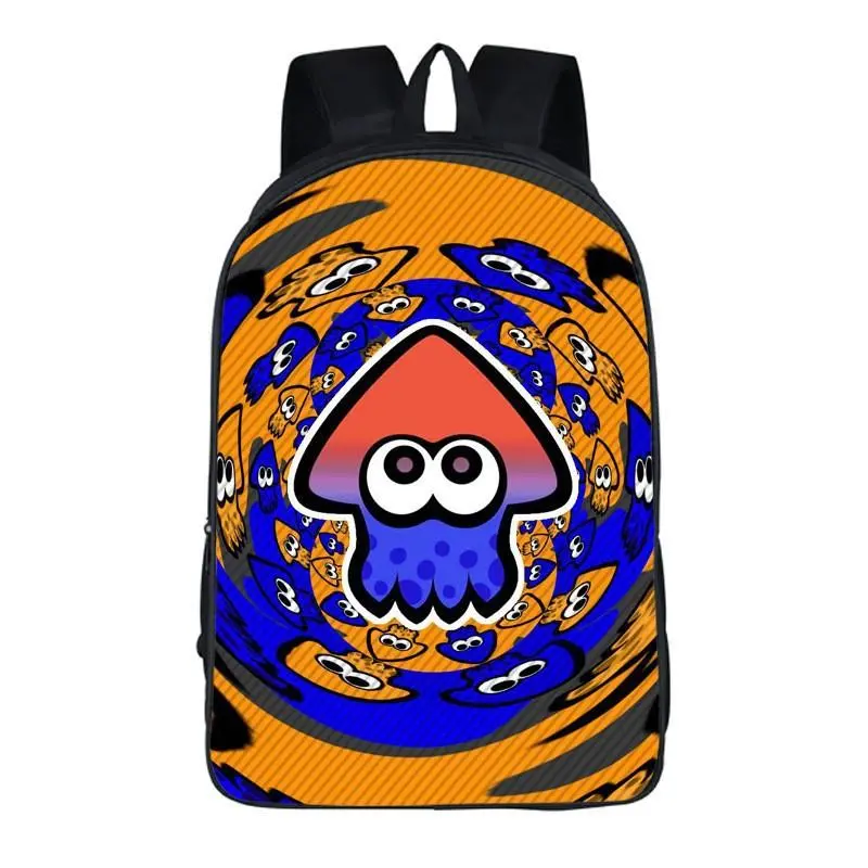 Splatoon Squid All Over Print Kids Backpack, Orange Blue Swirl Cartoon Inkling Oxford School Backpack
