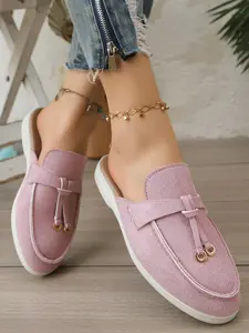 Women's Open Toe Mules, Soft Rubber Sole Flat Shoes, Comfortable Round Head Slip-On Loafers, Casual Outdoor Footwear