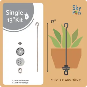 Single 13-inch Small SkyPots Pot Hanger Kit, Hang Your Everyday Clay Pots, Connectable Pot Hanger