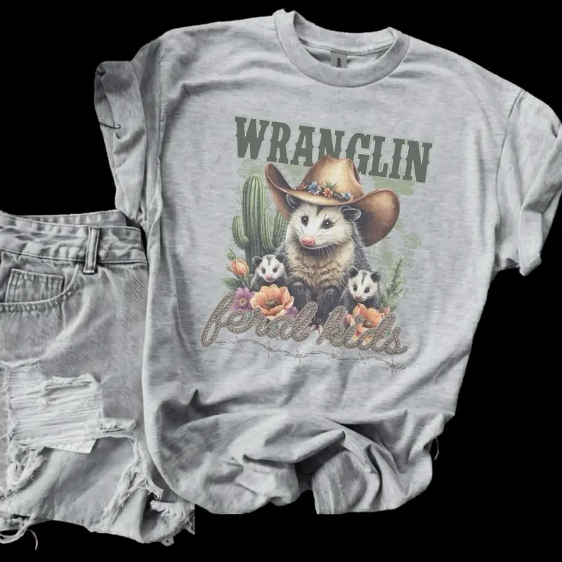 Wrangling Feral Kids Bleached or Ash Grey Shirt - Feral Mama Shirt - CK’s Boutique and Designs - Gildan