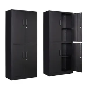 Metal Storage Cabinet with Lock, 71" Tall Steel File Locker with 2 Adjustable Shelves and 4 Doors, Tall Cabinet for Office, Garage, Home, Pantry