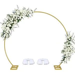 8FT Gold Round Backdrop Stand Large Circle Floral Balloon Frame Wedding Arch Stand for Wedding, Birthday, Baby Shower, Graduation, Anniversary, Candy Tables Celebration