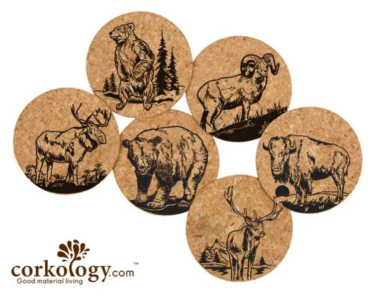 212 MAIN Large Mammals Cork Coaster Sets - Cork Base Tableware for Bar, Wine Use, Featuring Sheep Designs