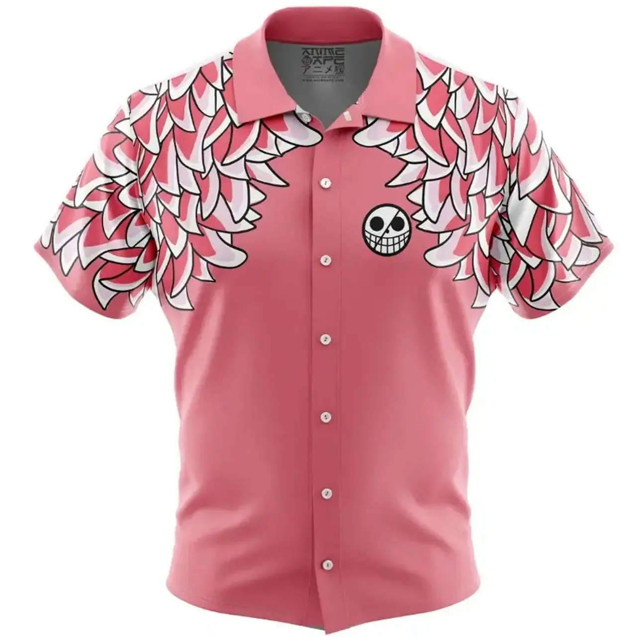 Doflamingo Pattern OP Hawaiian Shirt and Shorts Set, Full Matching Anime Cosplay Button Up Outfit, Summer Holiday Gift for Men, Matching Family Summer Beach Wear Outfit, Vacation Clothing Gift Idea for All Ages