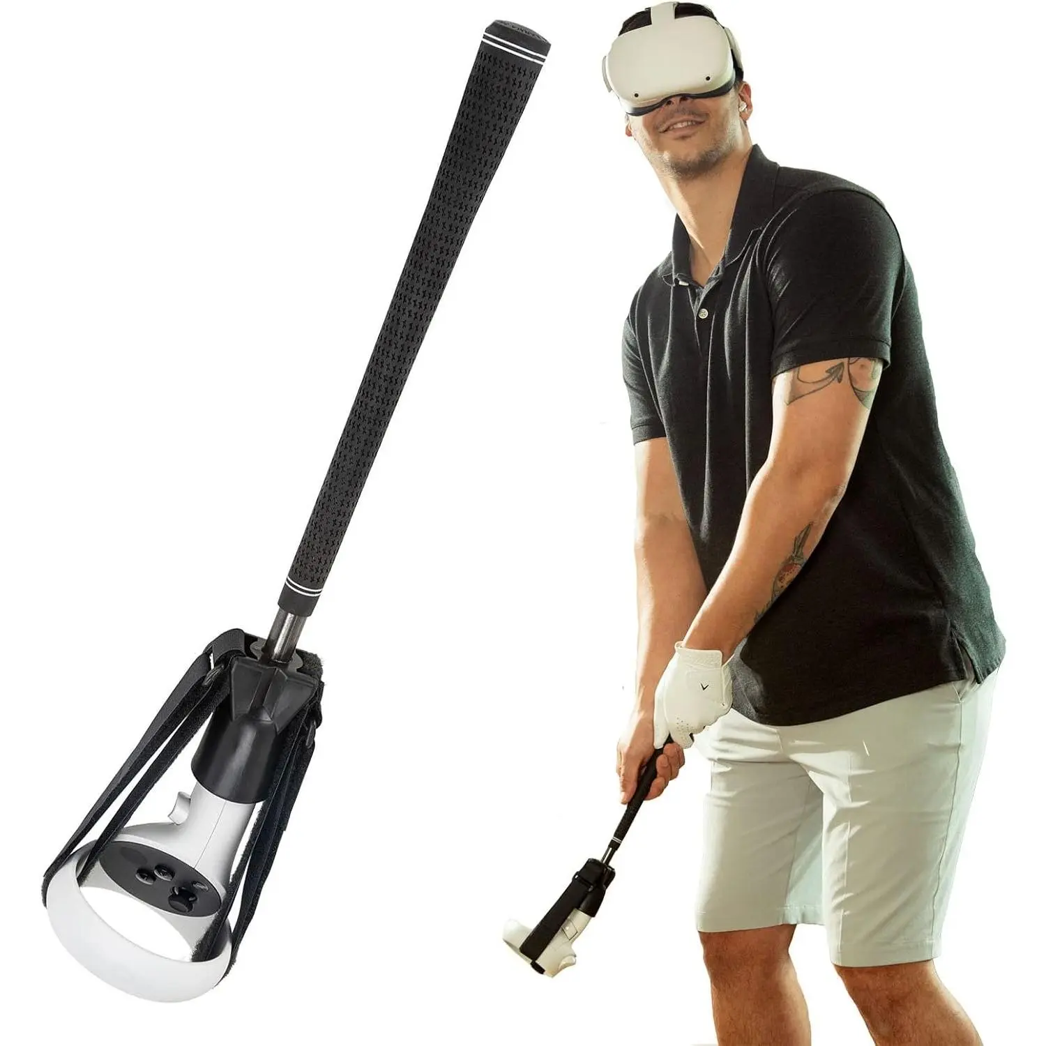 GimmeVR VR Golf Club Handle Accessory Compatible with Oculus Quest 2 and Rift S, Realistic Grip Handle Attachment with Weighted , Golfing  Extension Adapter