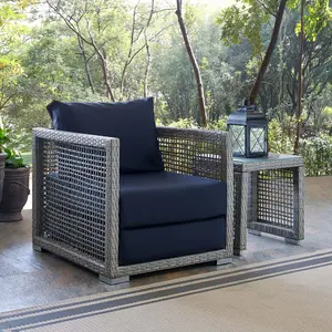 Modway Aura Rattan Outdoor Patio Armchair in Gray Navy