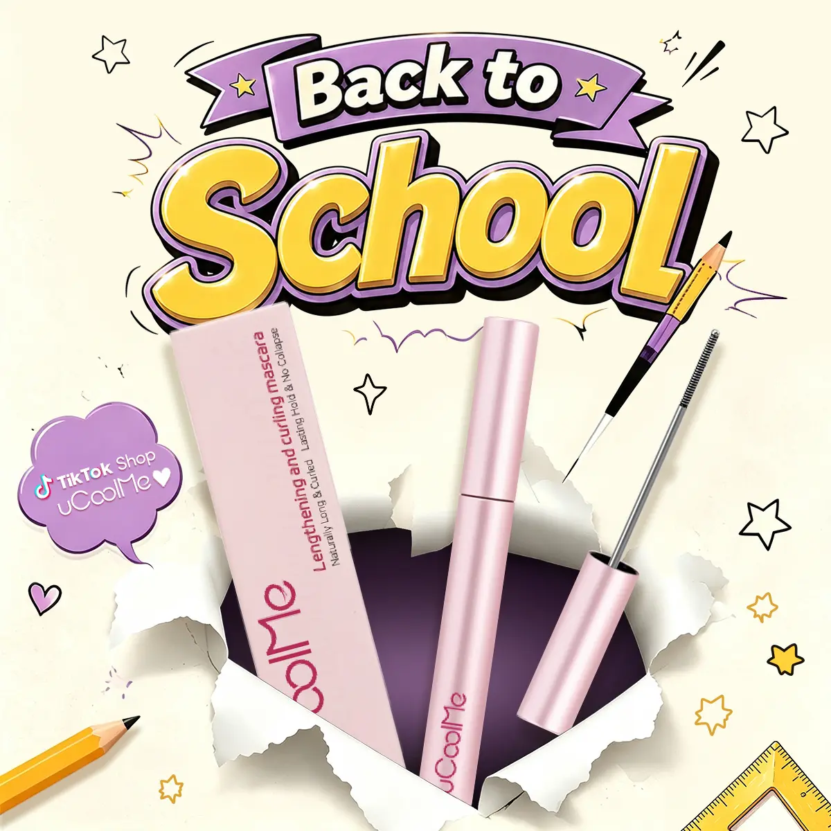 uCoolMe Lengthening Curl Mascara - 3D Black Waterproof Sweatproof Mascara, 24-Hour Long-Lasting Volume, Natural Looking Extension, Lash-Thickening, Ultra-Fine Cosmetic for Summer Glow-Up Makeup, Lengthening Mascara