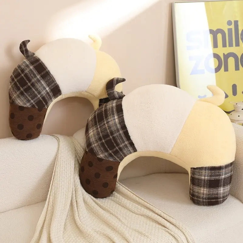 British Style Croissant Pillow, Comfortable Car Back Support Cushion, Sofa Throw Pillow for Home & Office, 60x45cm Decorative Pillow, Washable Cushion