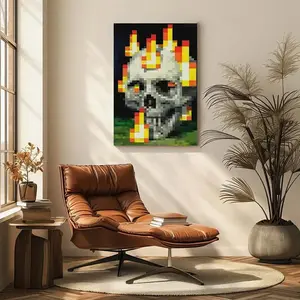 ivid Pixel Skull Flame Canvas Poster, Art Decor Style, Indoor Wall Art, Posters And Prints, Suitable As Art Wall Painting for Bedroom, Office, Living Room, Cafe