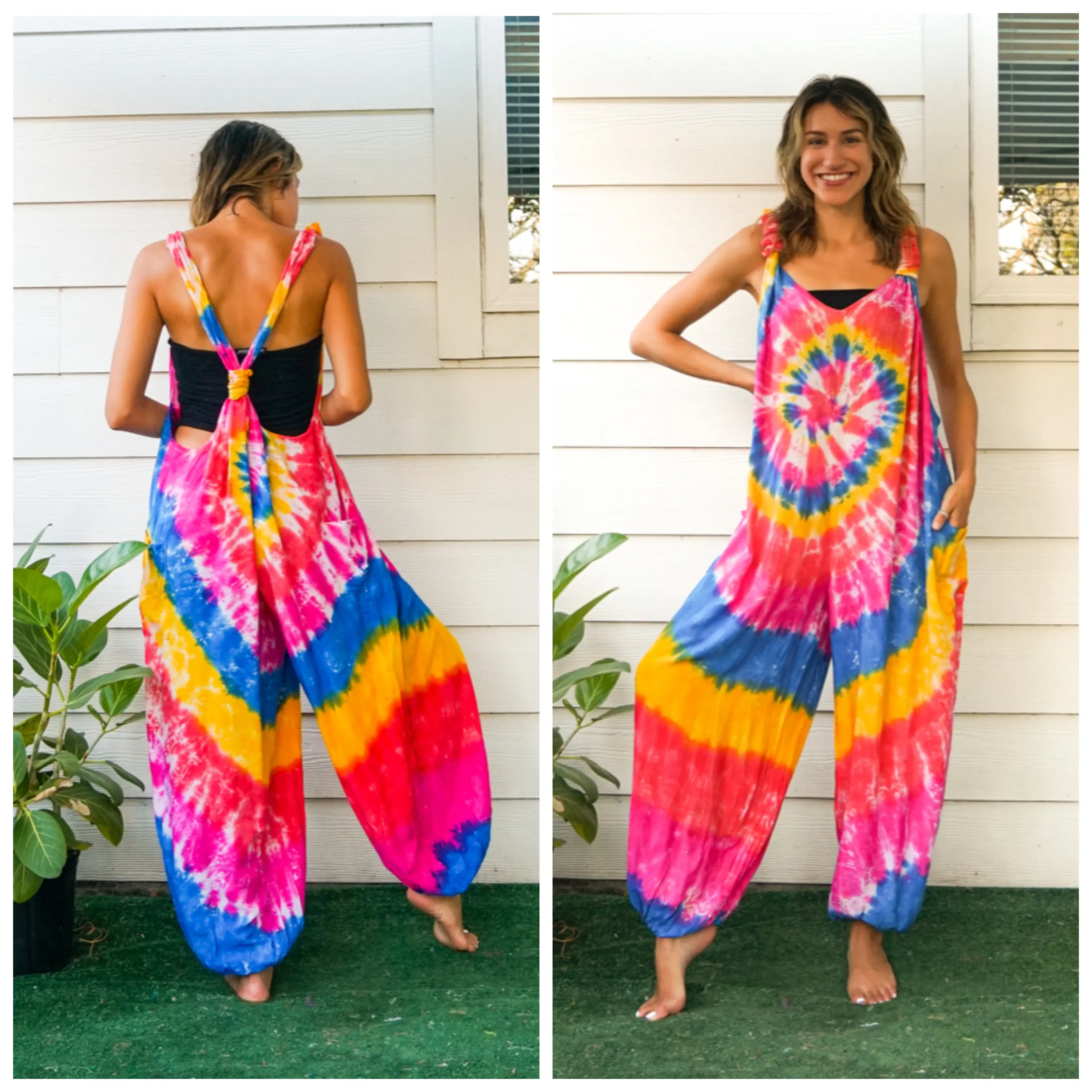 Tie Dye Hippie Dungarees Overalls Jumpsuits Rompers Pants