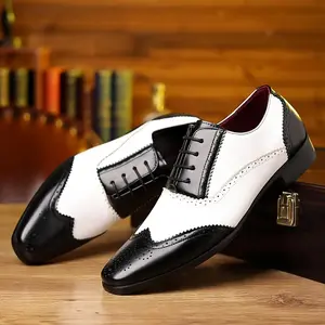 Classic British Style Carved Floral Lace-up Leather Shoes, Black and White Color Business Casual Retro Elegant, Quality Fashionable Outfit Suitable for Various Occasions