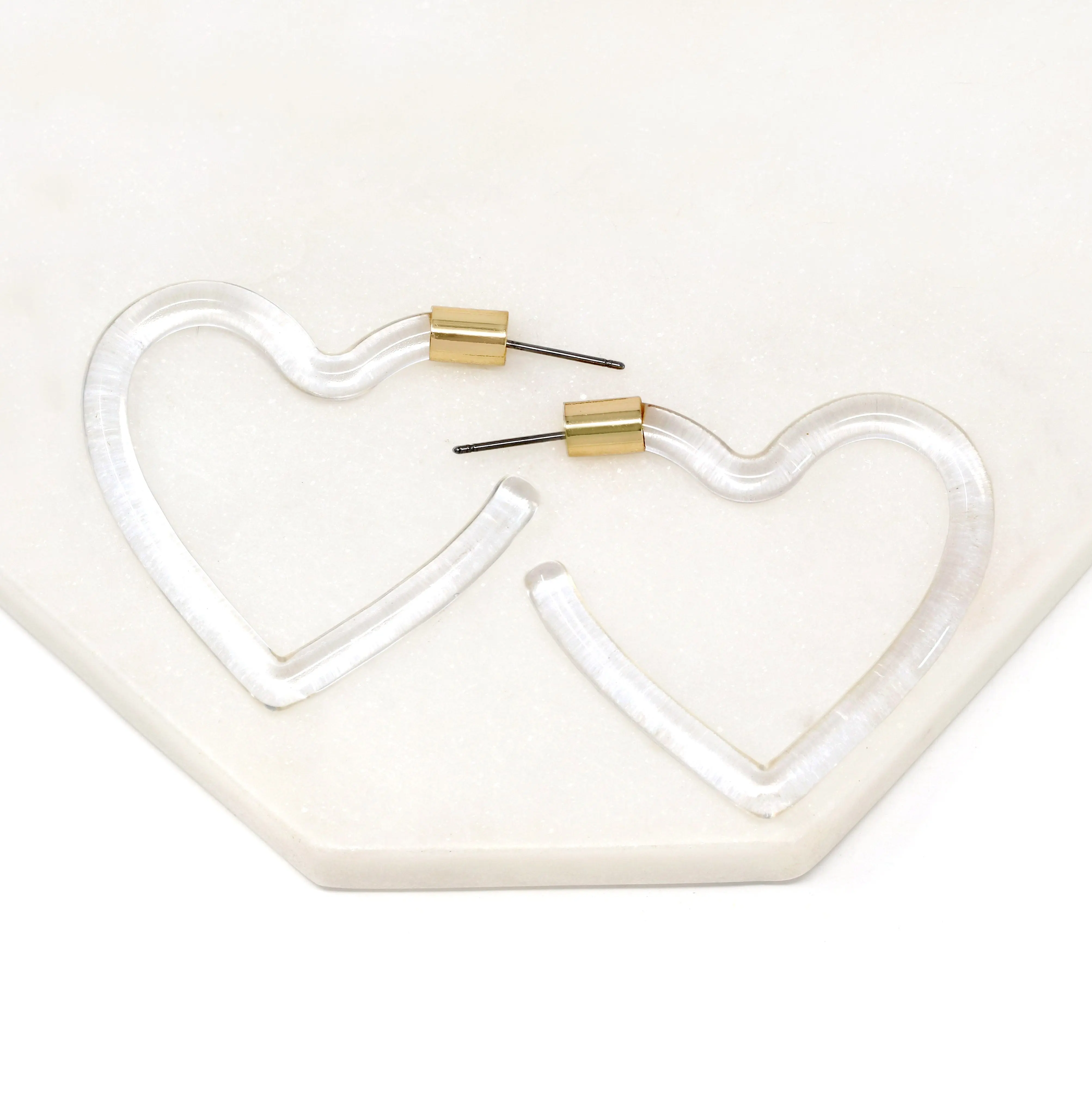 Bauble Sky Heart-Shaped Lucite Clear Hoop Earrings: Elegant & Stylish Statement Piece