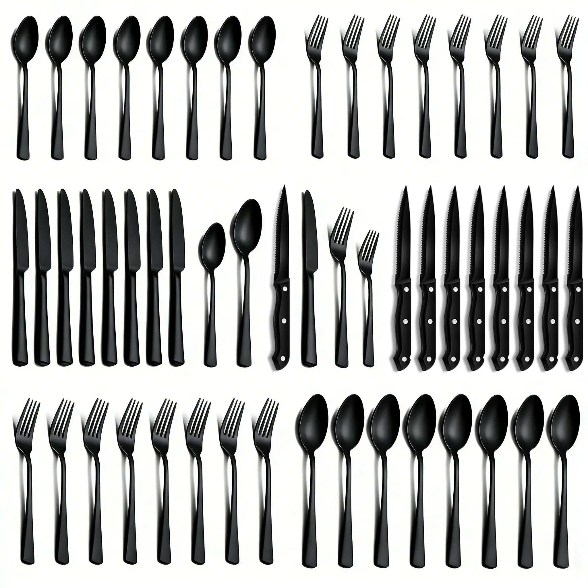 Black Cutlery Set - 24/48 Piece, Knives Utensils Set with Steak Knives, Black-48 Piece Tableware Kit for Home, Restaurants