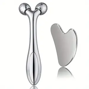 Facial Roller and Gua Sha Tool - Hypoallergenic, Plastic Massage Device for Face, Neck, Eyes, and Body Skincare - Ideal Gift for Women and Girls, Enhances Circulation, No Batteries Required, Beauty Tool|Ergonomic Design|Durable Plasti