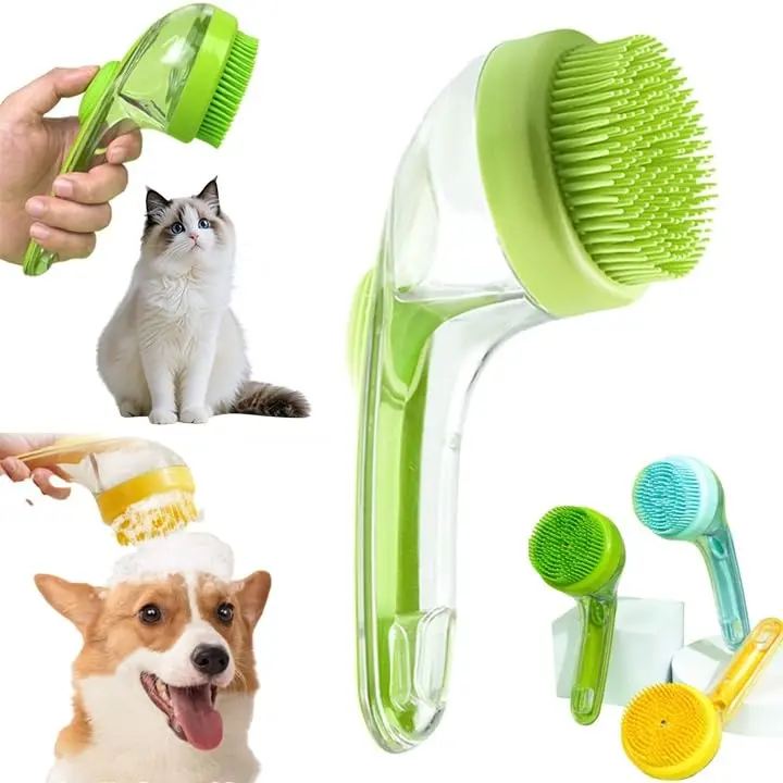 Pet Bath Brush 2 in 1 Dog Cat Bath Brush with  Built-in Shampoo Dispenser Multi-functional Dog Bath Brush for Long Short Haired Dogs Cats Shower Grooming Supplies Cleaner tiktokshopspringglowup campingessentials