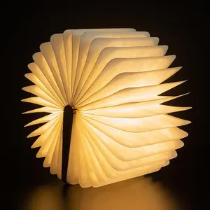 Wooden Book Light, USB Rechargeable Folding Book Lamp, Novelty LED Night Light, Decorative Light for Home & Office