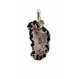 Druzy Agate & Black Rutilated Quartz Pendant