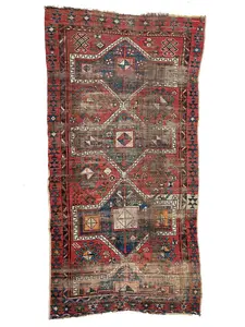 Lovely Antique Turkish Rug | Geometric and Tribal Distressed Antique Rug | 3.7 x 6.6
