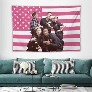 Lucy Chen The Rookie Pink American Flags Tapestry Tim Bradford For Tapestry Wall Decor, Indoor Wall Tapestries, Room Decor, One Side Polyester Wall Flag 4
