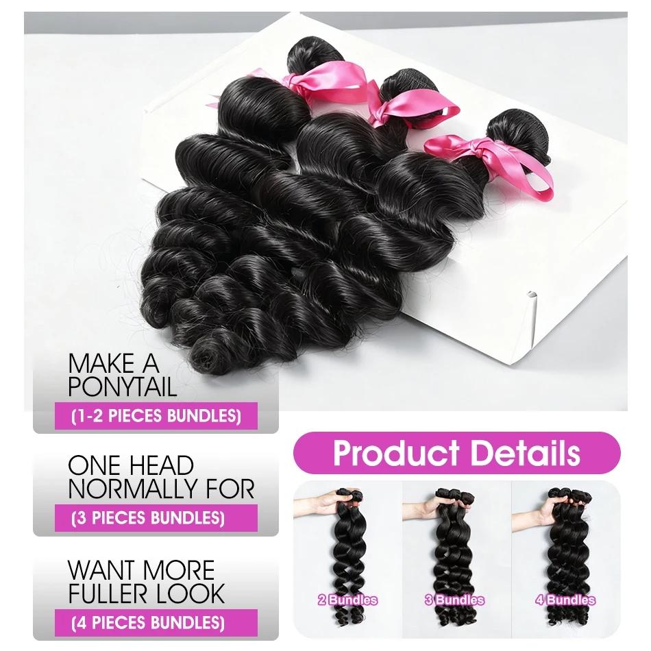 Odbe Hair 12A Loose Deep Wave Bundles Brazilian Virgin Human Hair Extensions 30 Inch Natural Black Virgin Hair Unprocessed Human Hair For Women