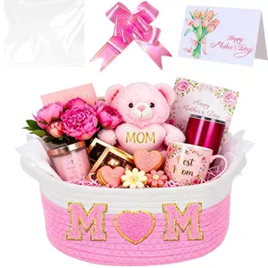Mother’s Day Gift Basket for Mom Empty Woven Cotton Rope Basket Set with Gift Bag, Bow & Card | DIY Gift Basket for Women, Birthday, Thanksgiving, Mom Gifts Idea