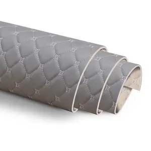 Gray Diamond Quilted PU Leather Fabric 6mm Foam Backing DIY Material for Car Seat Headliner Upholstery Door Panel, Sold By 1/2/5 Yard