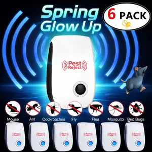 [Spring Glow Up] 6 PCS Ultrasonic Pest Control Repeller, Electronic Pest Repellent Plug in Indoor for Insect Roaches Spider Ant Bug Mosquito Mouse Repellent for House Kitchen Garage Warehouse