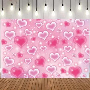 Summervibes 1PC Polyester Reusable 2D Flat Kawaii Blush Pink Love Heart Shiny Backdrop Cloth Banner - Girl-Style Hanging Tapestry for Live Streaming, Birthday Decor (Ideal for Internet Celebrity Self-Shooting), Banners