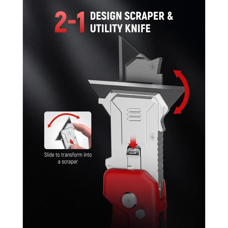 Utility Knife Scraper,  2-in-1 Folding Box Cutter with Blade Storage,Retractable Design, Heavy Duty Zinc Alloy Body, Folding Knife, SK2 Black Blades replacement, DIY Tool,EDC Tool for Home, Office