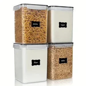 1 Set of 4 Large Food Storage Containers BPA-Free Plastic Sealed Jars with Lids for Flour Sugar Baking Supplies Rice Black
