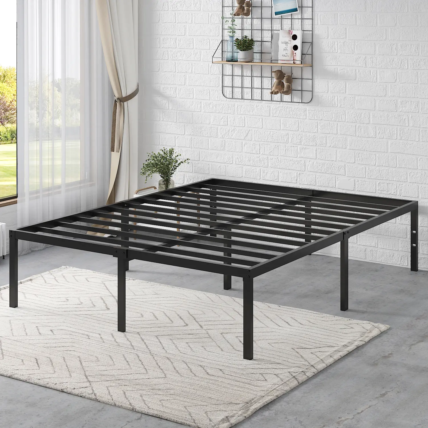 HOOMIC 3-Legged 14 Inch High Platform Metal Bed Frame【Frame Only No Mattress】,No Headboard-Matte Black Powder Coat,Twin/Full/Queen/King,No Box Spring Needed