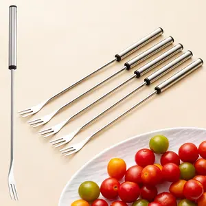 6-Piece Silver Color Stainless Steel Fork Set, Dessert Fork, Fruit Fork, Hot Pot Fork, Cheese Fork, Chocolate Fork, Kitchen Utensils