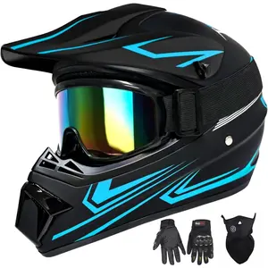 Youth Kids Motocross Helmet, Adult ATV Dirt Bike Helmet with Goggles Gloves & Mask Quick, Full Face Motorcycle Helmet with Quick Release Buckle DOT Certified
