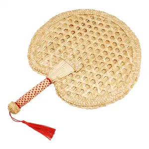 Hand-Woven Woven Straw Hand Fan Old Summer Natural Hand Fan Environmentally Friendly Hand-Woven Fan Decorative Round Fan