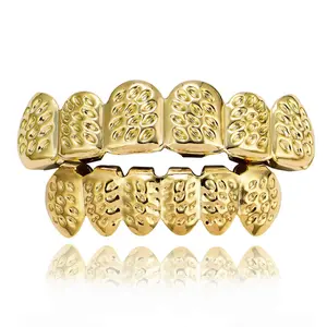 A Set of Plated Carved Pattern Hip Hop Tooth Socket Hiphop Popular Decoration Tooth Socket Teeth Grillz Dental Braces Oral Orthodontic Accessories Silicone