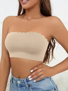 Women's Solid Wireless Bandeau Bra, Breathable Comfortable Casual Seamless Bra, Women's Lingerie for Daily Wear