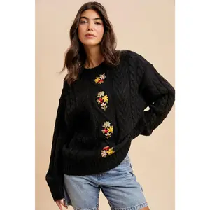 Floral Cable Knit Sweater