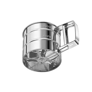 3-Cup Flour Sifter for Baking, One-Hand Press Flower Sifter, Stainless Steel Baking Sifter Flour with Double-Layer Fine Mesh, Smooth Flour Sieve Baker for Quick Sifting