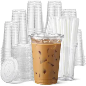 20oz Plastic Cup with Lid & Straw, Transparent Reusable Ice Coffee Mug, Stylish Drinkware, Durable BPA-Free Drinkware for Cold Beverages