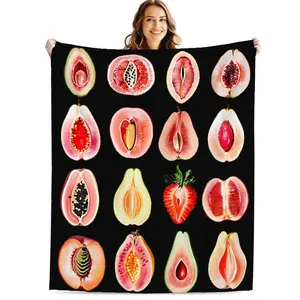 Fruit Blanket Throw Gift for Men Women, Funny Novelty Sliced Strawberry Avocado Pear Peach Blanket Throw for Couch Sofa, 60x80