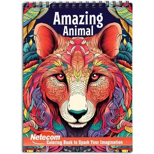 Mandala Animal Adult Coloring Book Spiral Bound, Softcover, 30 Vibrant Coloring Pages of Cute Woodland Animals for Stress Relief and Relaxation