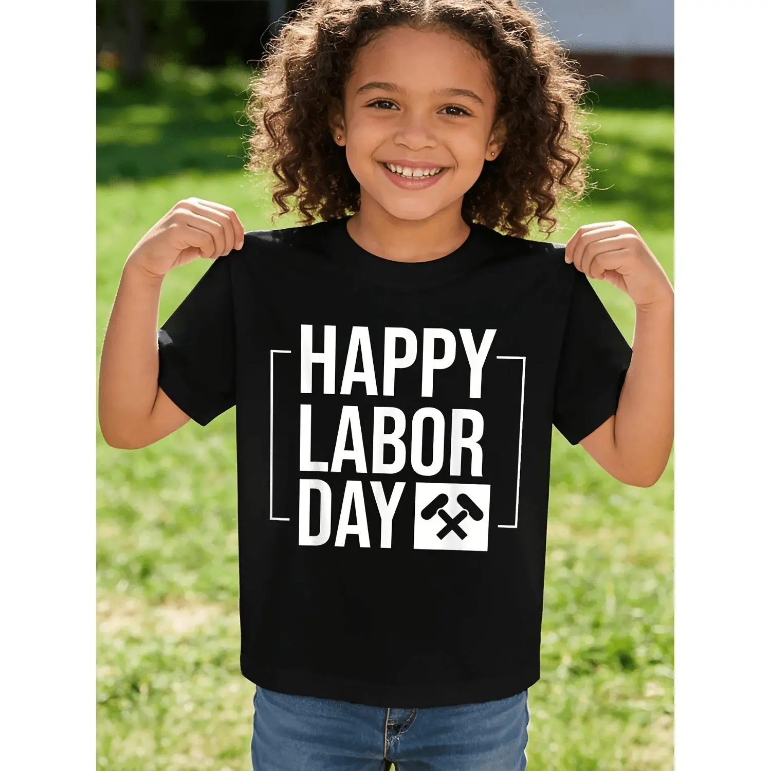 Children's T-shirt Boys and Girls Short Sleeve Labor Day Series Round Neck Casual Wear Suitable for Birthday Gifts Daily Wear Holiday Outfits Machine Washable Blouse for Kids Year-Round Comfortable Clothing