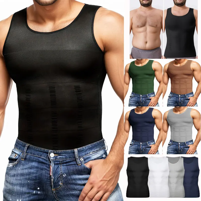 cattibor Men's Compression Vest, Sleeveless Nylon Body Shaper, Lightweight Athletic Top for Tummy Control and Workouts (1-4 Pack), Sporty Vest, Workout Vests