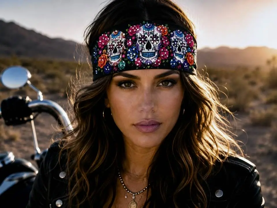 RAVEbandz The PRO - BLINGBANDZ- Wide Stretch Headband (Sugar Skulls)