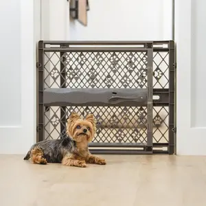 Portable Pet Gate 26-40" Wide Pressure Mount No Tools Needed Made in USA 23" Tall Expandable Durable Dog Gates for Doorways Fieldstone Gray