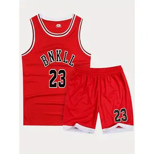 Boys and Girls Basketball Sweatshirt Suit, with Letter Vest + Runway Shorts, Boy Summer Clothing, Suitable for Outdoor Sports Apparel Sporty Design