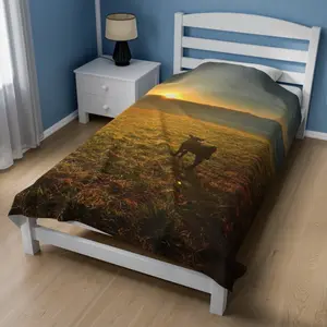 Calf in the sunset plush  blanket