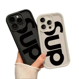 Aesthetic Curved Typography Phone Case for iPhone 12 13 14 15 16 Pro Max, Soft TPU Shockproof Protective Cover