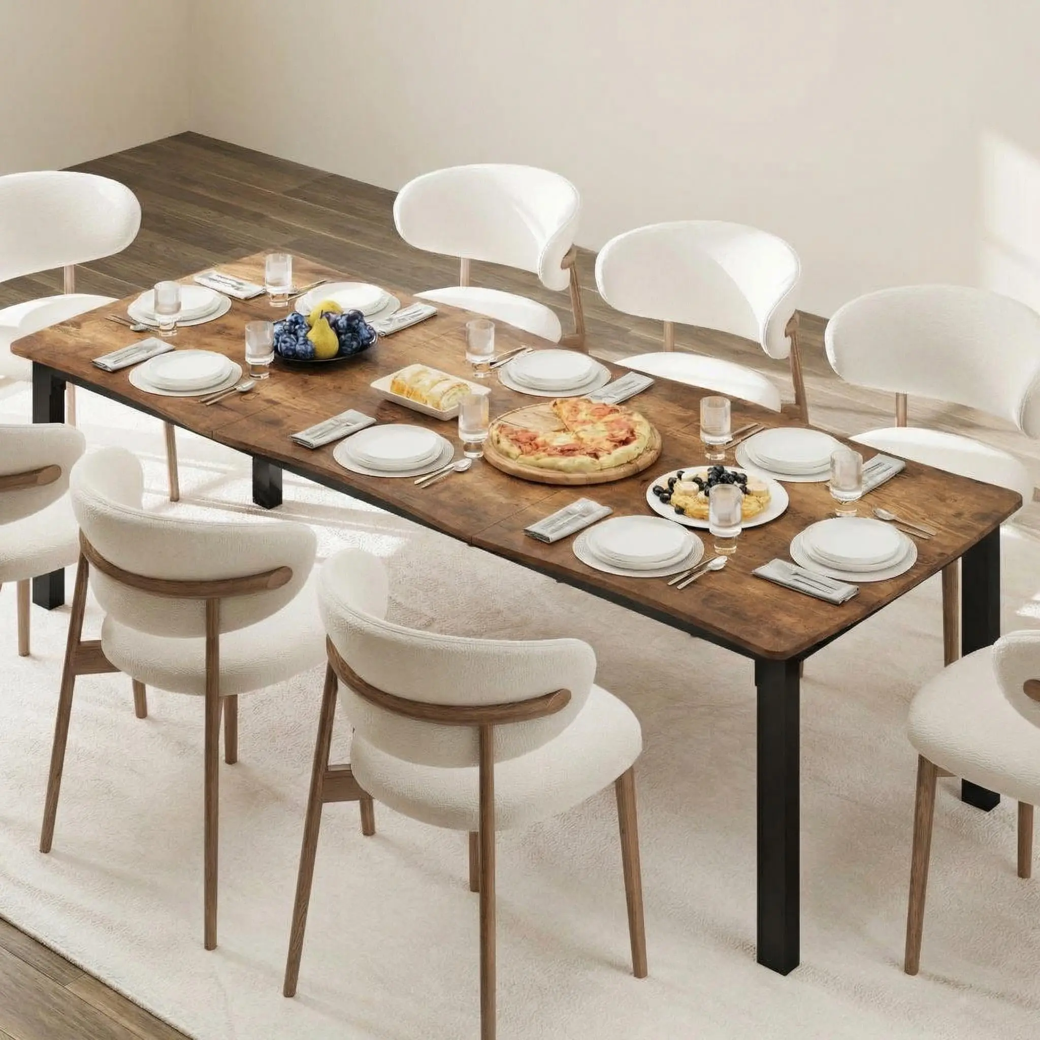 Garvee Wave Edge Dining Table for 6-8 People, Rustic Long Dining Table with MDF Top and Metal Frame, 78.7 Inch Irregular Shape, Ideal for Dining Room, Kitchen, or Office Use